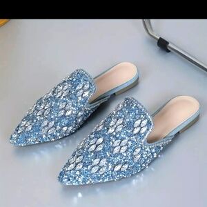 One Pair Available!!!!  Emblished Mule Shoes. Size 8